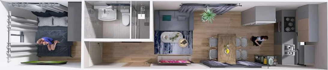 1 Contenedor de 40 Pies de 1 Habitación — plano de distribución (Distribución)