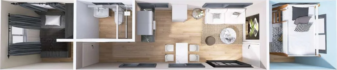 1 Contenedor de 40 Pies de 2 Habitaciones — plano de distribución (Distribución)